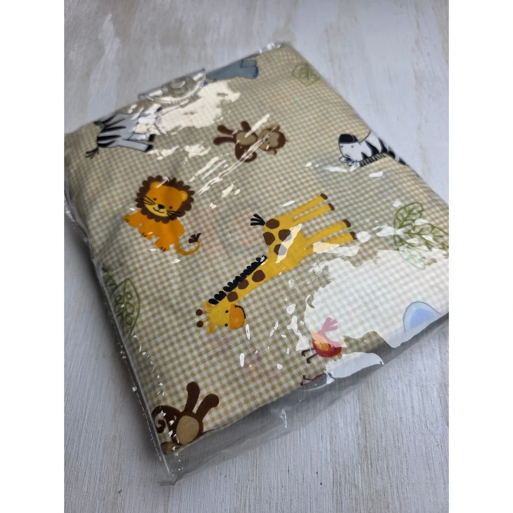 Safari Jungle Animal Fitted Crib Sheet Tan Gingham Lion Giraffe Zebra Nursery